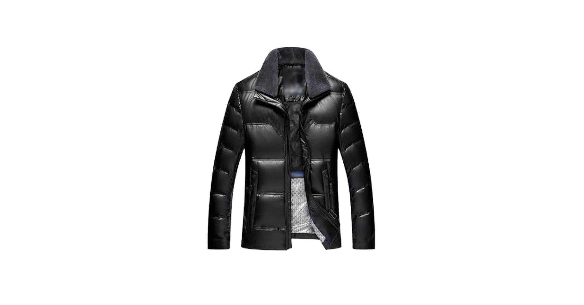 Winter 90% White Duck Down Jacket Men's PU Leather Coat at